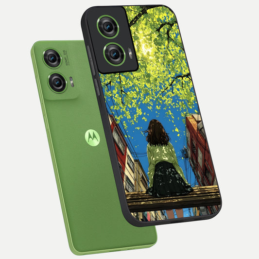 Golden Leaves Glow phone case For Moto Edge 50 Fusion showing premium glass back cover with detailed artwork