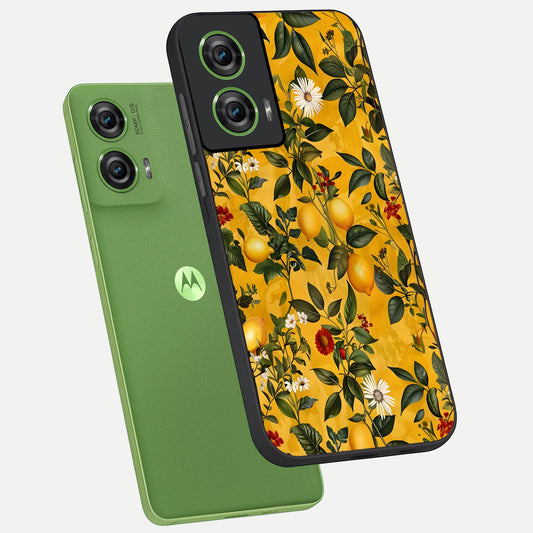 Golden Lemon Field phone case For Moto Edge 50 Fusion showing premium glass back cover with detailed artwork
