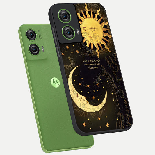 Golden Lunar Love phone case For Moto Edge 50 Fusion showing premium glass back cover with detailed artwork