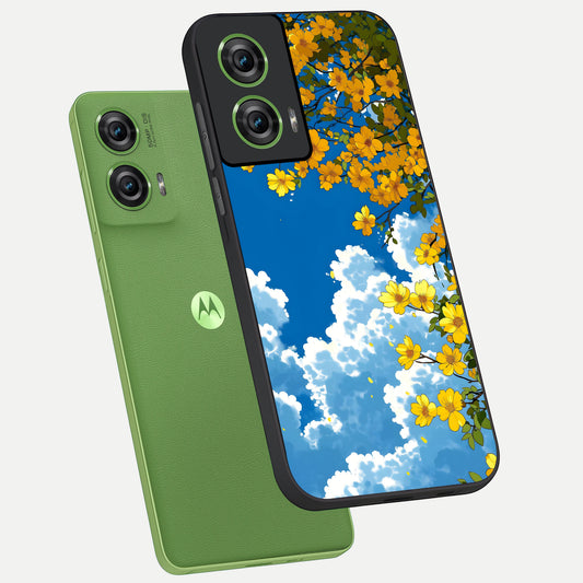 Golden Petal Sky phone case For Moto Edge 50 Fusion showing premium glass back cover with detailed artwork