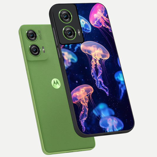 Jellyfish Pattern phone case For Moto Edge 50 Fusion showing premium glass back cover with detailed artwork