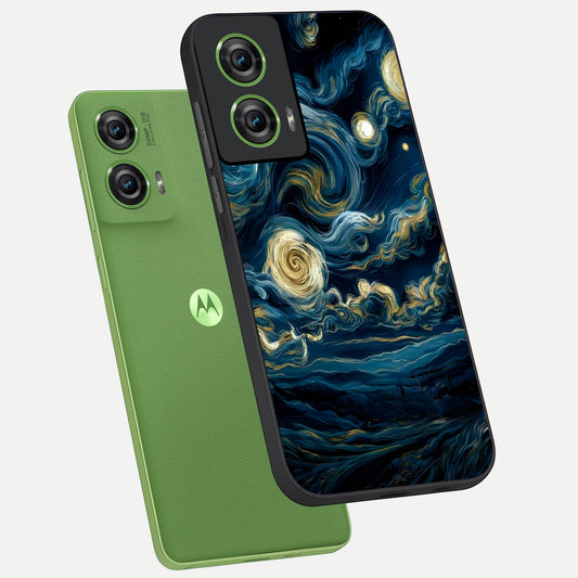 Midnight Sky Whirl phone case For Moto Edge 50 Fusion showing premium glass back cover with detailed artwork
