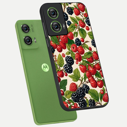 Mixed Berry Collage phone case For Moto Edge 50 Fusion showing premium glass back cover with detailed artwork