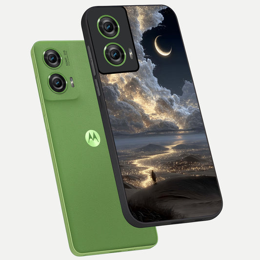 Moonlight Spark Path phone case For Moto Edge 50 Fusion showing premium glass back cover with detailed artwork