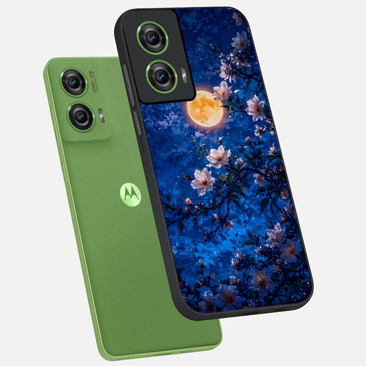 Moonlit Blossoms Night phone case For Moto Edge 50 Fusion showing premium glass back cover with detailed artwork