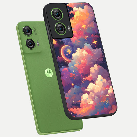 Starlit Dream Clouds phone case For Moto Edge 50 Fusion showing premium glass back cover with detailed artwork