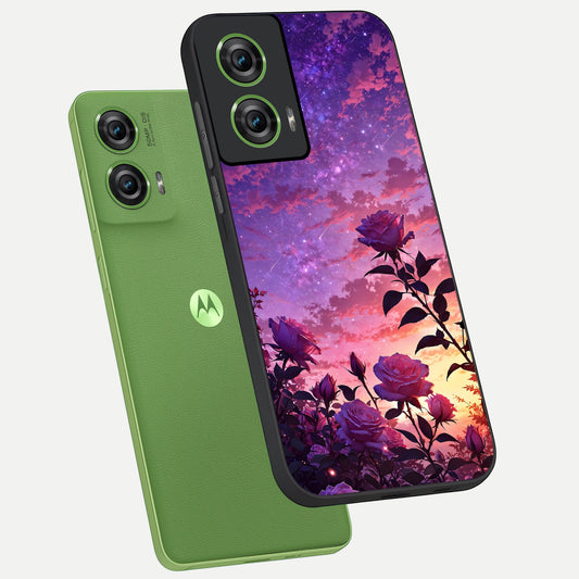 Starlit Rose Twilight phone case For Moto Edge 50 Fusion showing premium glass back cover with detailed artwork