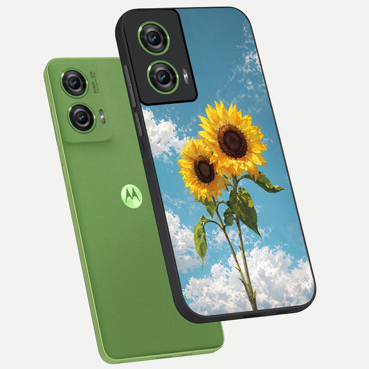 Sunlit Daisy Glow phone case For Moto Edge 50 Fusion showing premium glass back cover with detailed artwork