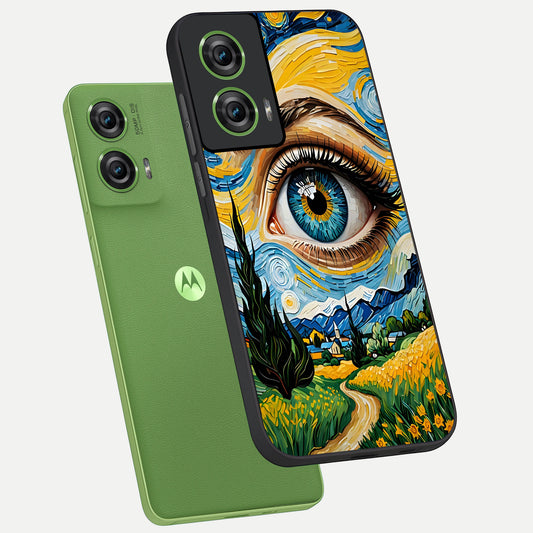 Van Gogh Eye phone case For Moto Edge 50 Fusion showing premium glass back cover with detailed artwork
