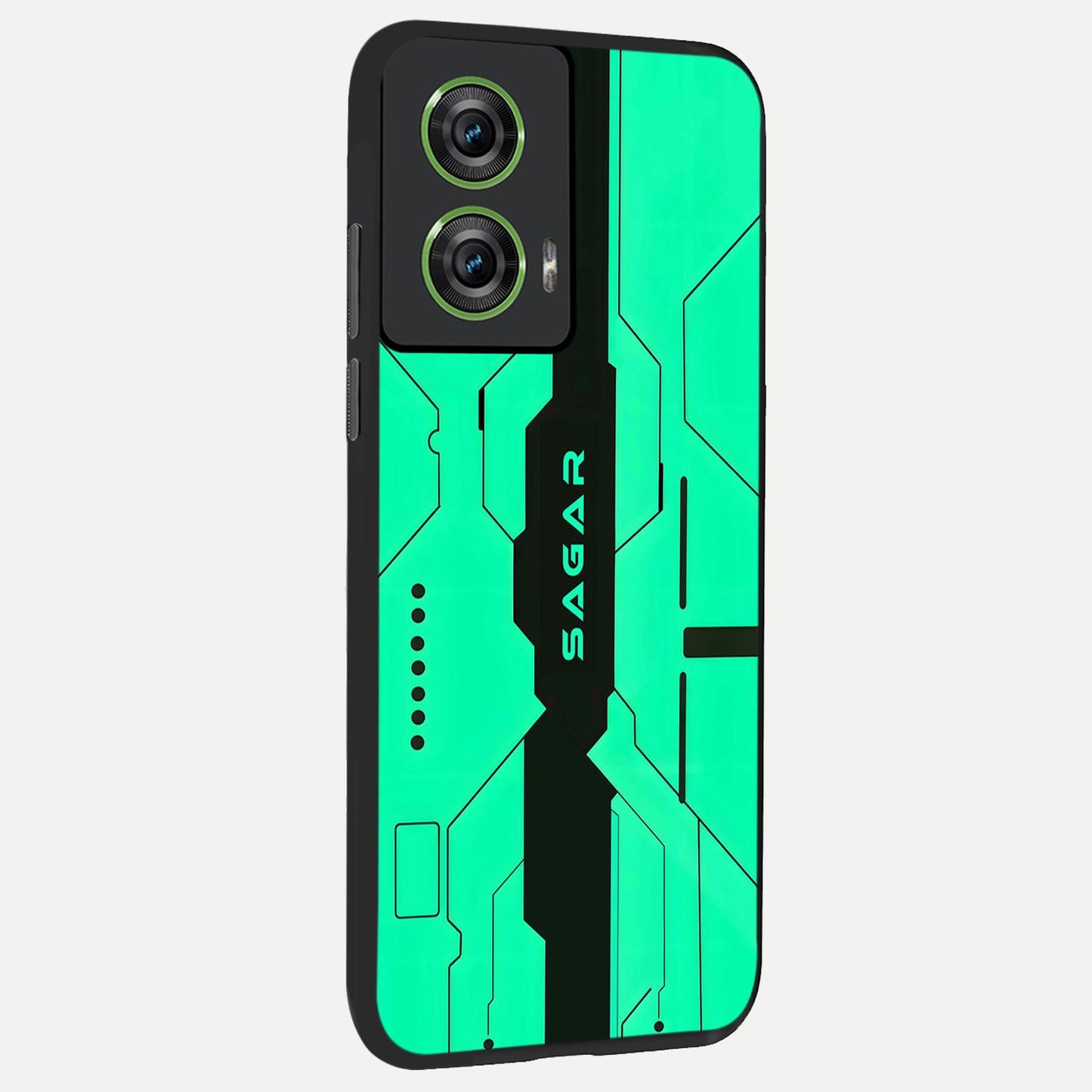 Aqua Tech CYBERPUNK Custom Name back cover For Moto Edge 50 Fusion slim fit glass case with vibrant aesthetic design