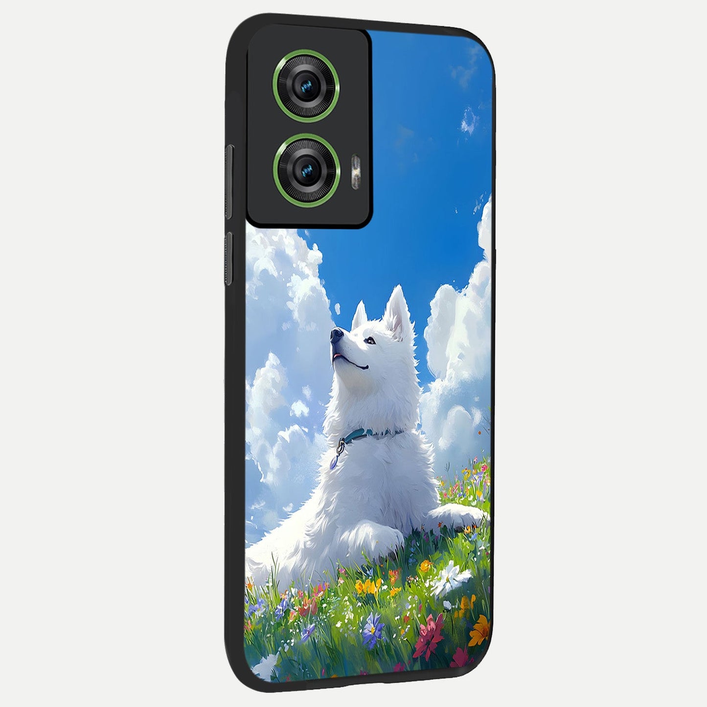 Blissful Cloud Pup back cover For Moto Edge 50 Fusion slim fit glass case with vibrant aesthetic design
