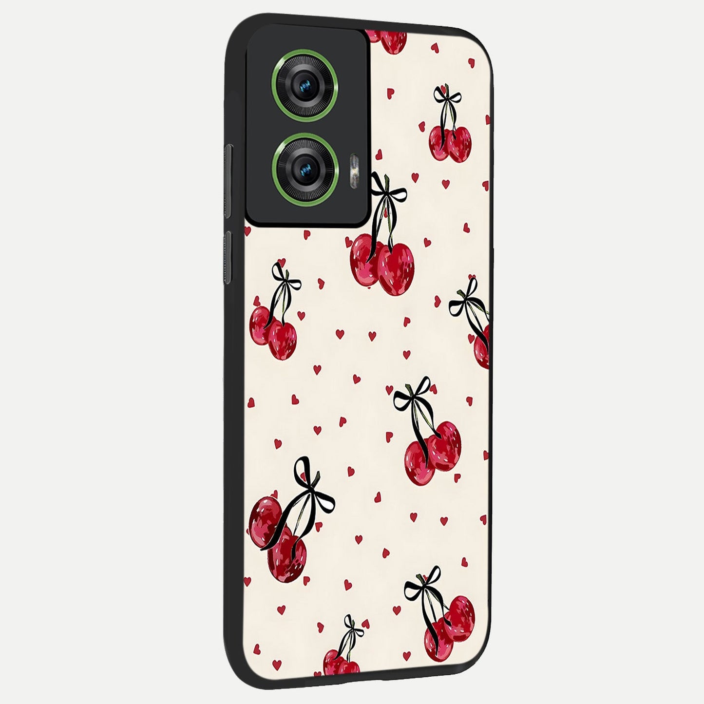 Cherry Heart Bow back cover For Moto Edge 50 Fusion slim fit glass case with vibrant aesthetic design