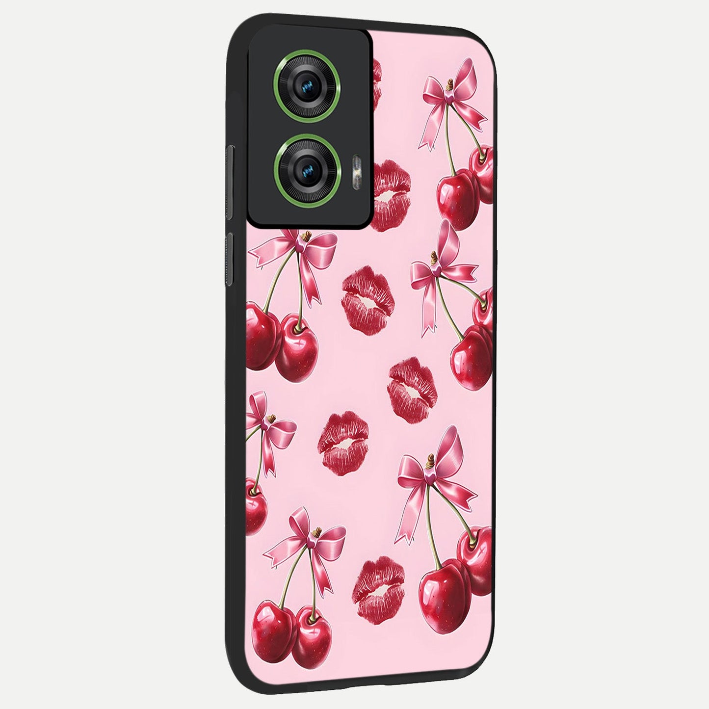 Cherry With Lips back cover For Moto Edge 50 Fusion slim fit glass case with vibrant aesthetic design