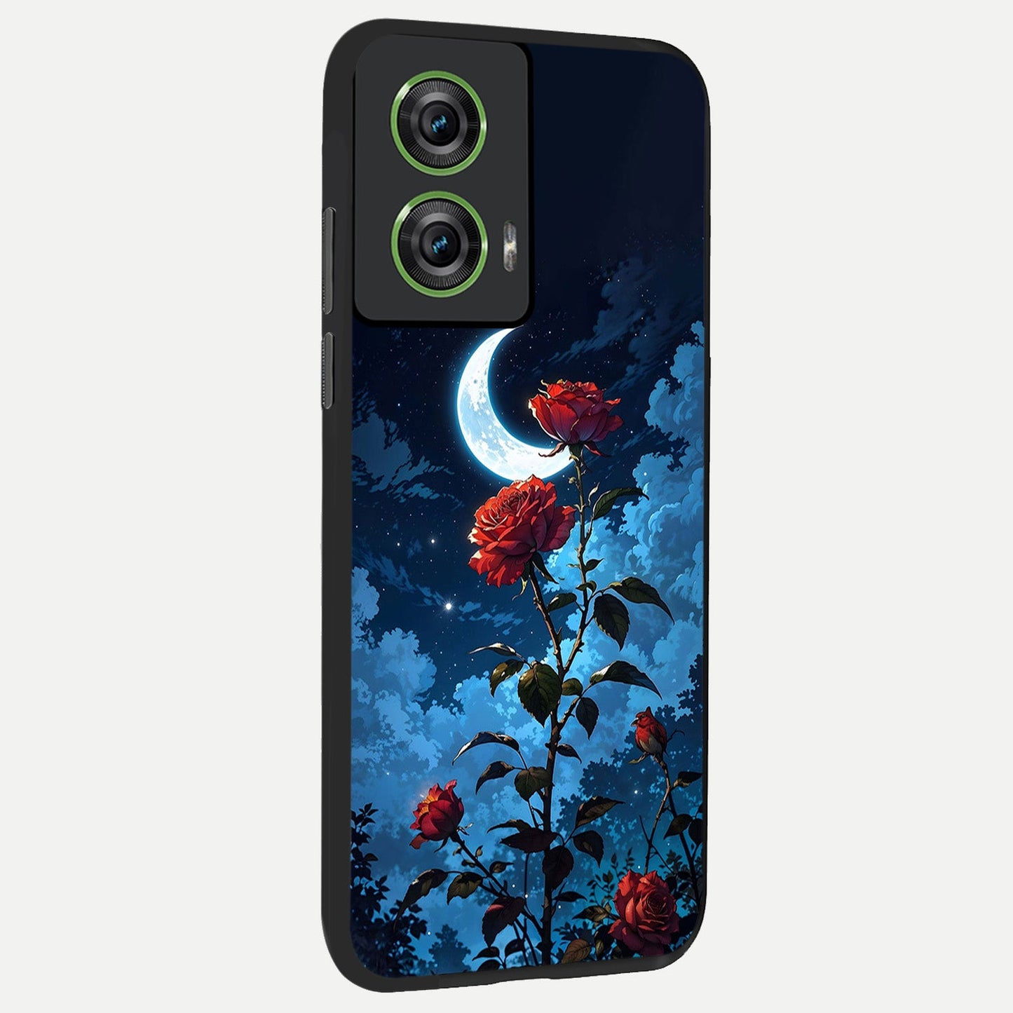 Crimson Rose Moon back cover For Moto Edge 50 Fusion slim fit glass case with vibrant aesthetic design