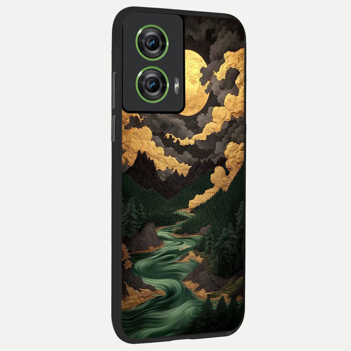 Golden River Moon back cover For Moto Edge 50 Fusion slim fit glass case with vibrant aesthetic design