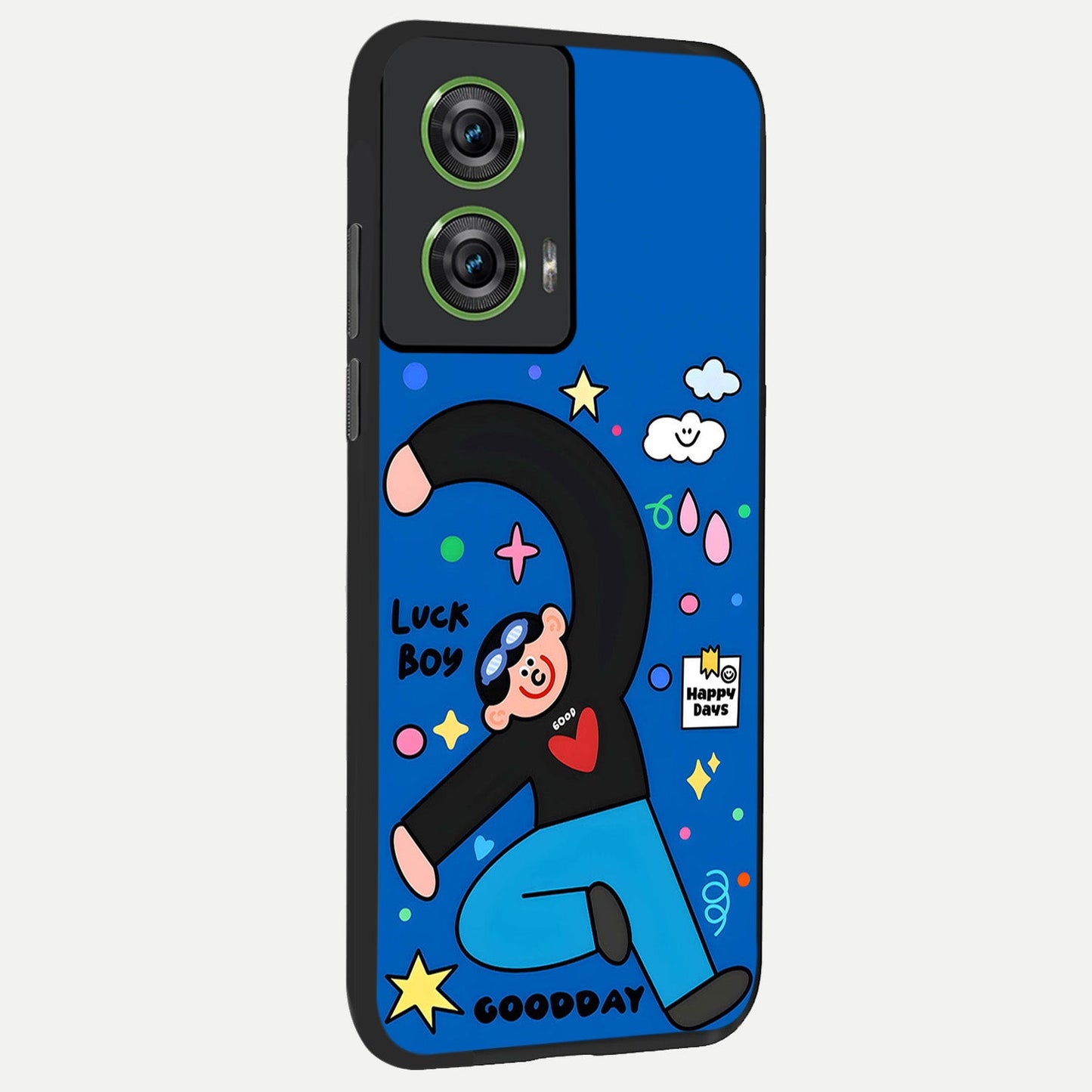 Happy Luck Vibe back cover For Moto Edge 50 Fusion slim fit glass case with vibrant aesthetic design