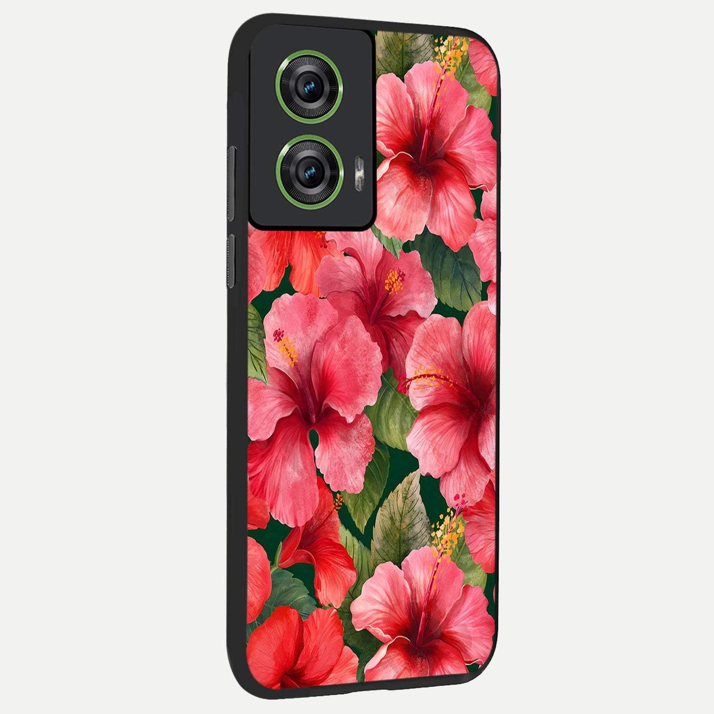 Hibiscus Pattern back cover For Moto Edge 50 Fusion slim fit glass case with vibrant aesthetic design