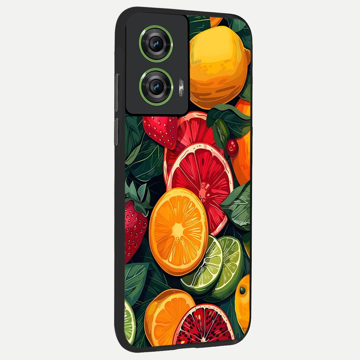 Multiple Fruits back cover For Moto Edge 50 Fusion slim fit glass case with vibrant aesthetic design
