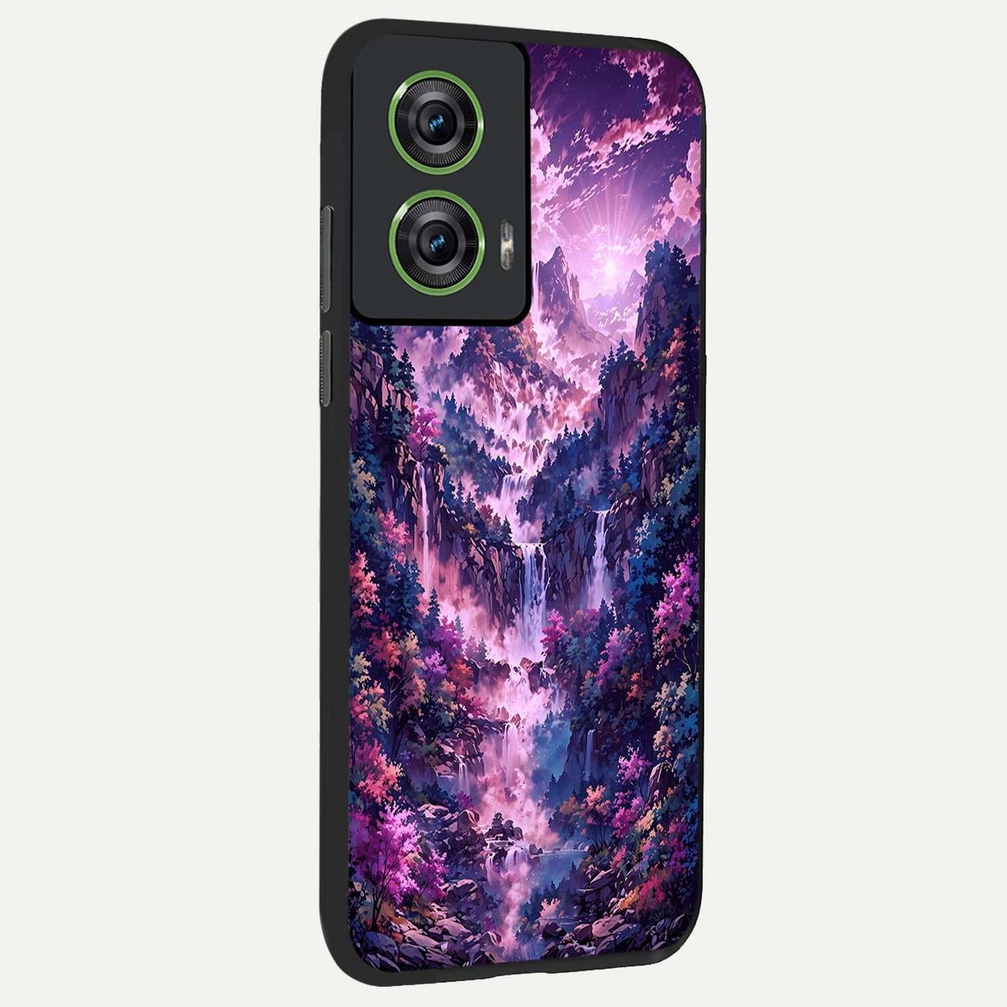 Mystic Cascade Peaks back cover For Moto Edge 50 Fusion slim fit glass case with vibrant aesthetic design