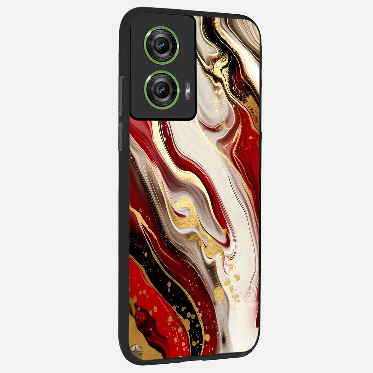 Red And White Marble back cover For Moto Edge 50 Fusion slim fit glass case with vibrant aesthetic design