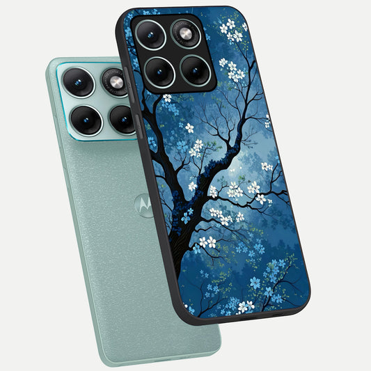 Blue Tree Serenity phone case For Moto Edge 70 Fusion showing premium glass back cover with detailed artwork