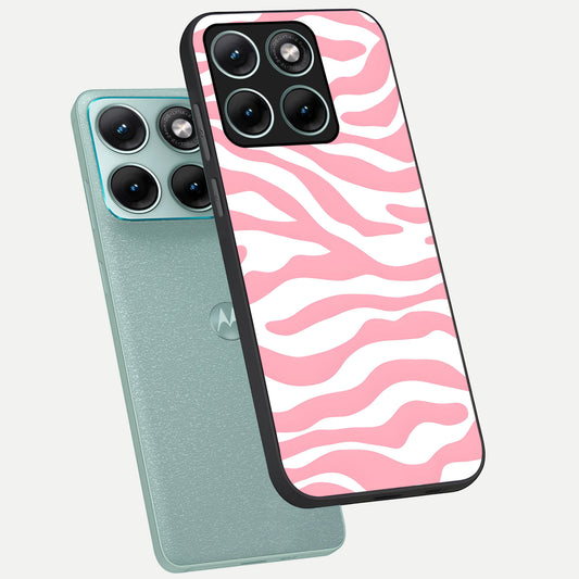 Blush Zebra Flow phone case For Moto Edge 70 Fusion showing premium glass back cover with detailed artwork