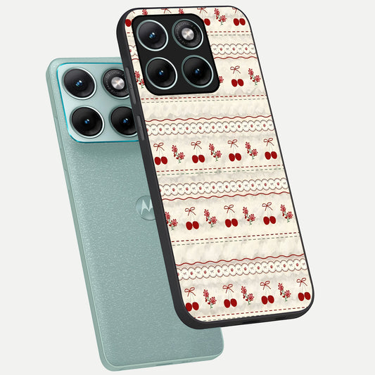 Cherry Bloom Charm phone case For Moto Edge 70 Fusion showing premium glass back cover with detailed artwork