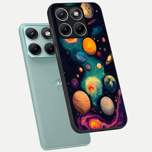 Cosmic Planet Journey phone case For Moto Edge 70 Fusion showing premium glass back cover with detailed artwork
