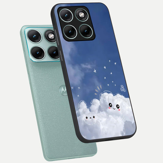 Cute Blossom Cloud phone case For Moto Edge 70 Fusion showing premium glass back cover with detailed artwork