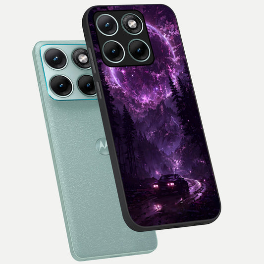 Eternal Cosmic Drive phone case For Moto Edge 70 Fusion showing premium glass back cover with detailed artwork