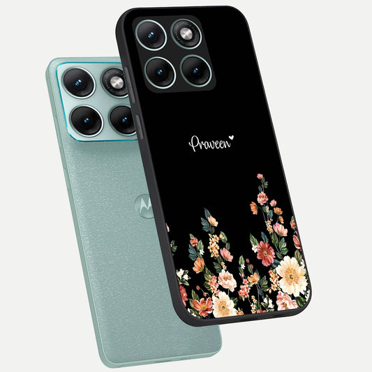 Floral Design Personalized Custom Name phone case For Moto Edge 70 Fusion showing premium glass back cover with detailed artwork