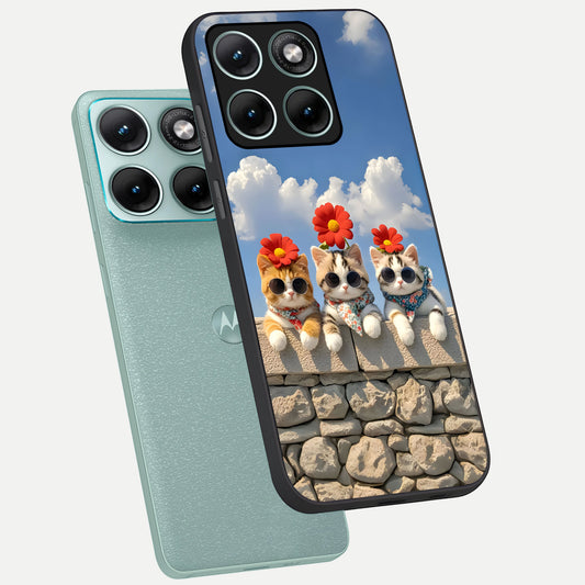 Floral Kitty Squad phone case For Moto Edge 70 Fusion showing premium glass back cover with detailed artwork