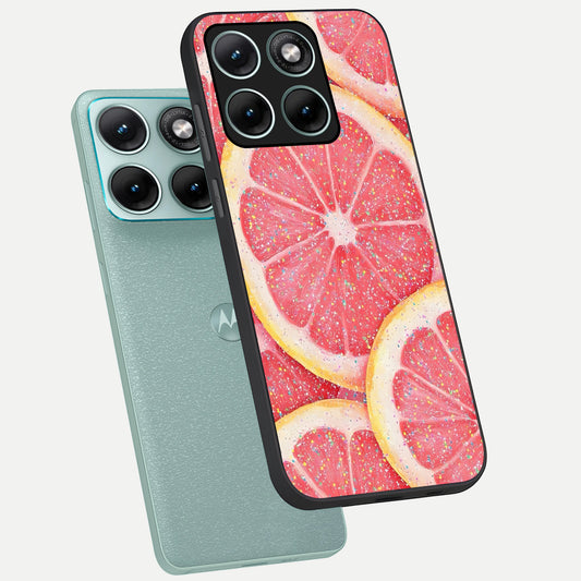 Glitter Grapefruit phone case For Moto Edge 70 Fusion showing premium glass back cover with detailed artwork