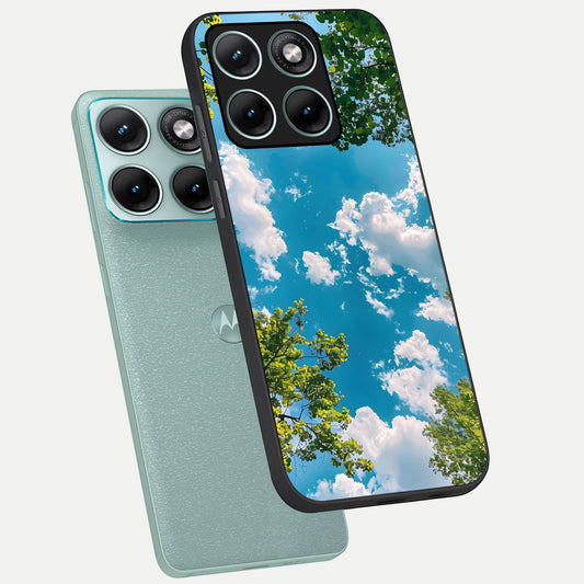 Green Moon Energy phone case For Moto Edge 70 Fusion showing premium glass back cover with detailed artwork