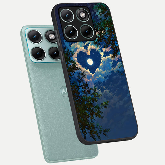 Heart With Moon Sky phone case For Moto Edge 70 Fusion showing premium glass back cover with detailed artwork
