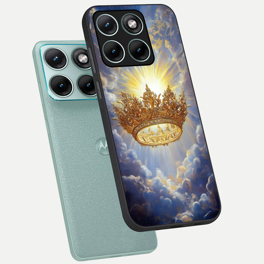 Heavenly Crown Light phone case For Moto Edge 70 Fusion showing premium glass back cover with detailed artwork