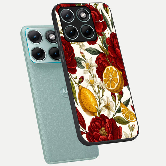 Lemon Rose Charm phone case For Moto Edge 70 Fusion showing premium glass back cover with detailed artwork