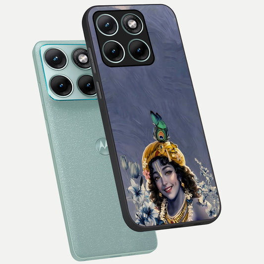 Lord Krishna phone case For Moto Edge 70 Fusion showing premium glass back cover with detailed artwork