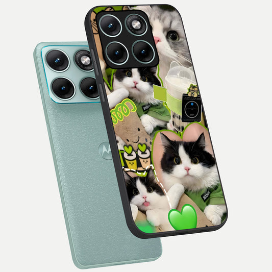 Matcha Cats Mood phone case For Moto Edge 70 Fusion showing premium glass back cover with detailed artwork