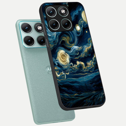 Midnight Sky Whirl phone case For Moto Edge 70 Fusion showing premium glass back cover with detailed artwork