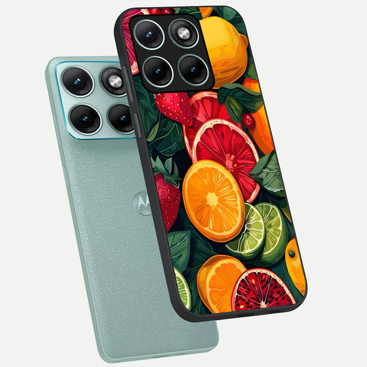 Multiple Fruits phone case For Moto Edge 70 Fusion showing premium glass back cover with detailed artwork