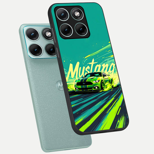 Mustang Bang phone case For Moto Edge 70 Fusion showing premium glass back cover with detailed artwork