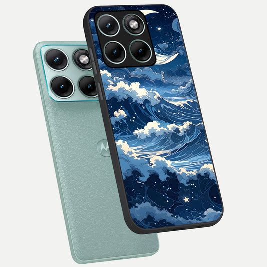 Ocean Moon Waves phone case For Moto Edge 70 Fusion showing premium glass back cover with detailed artwork