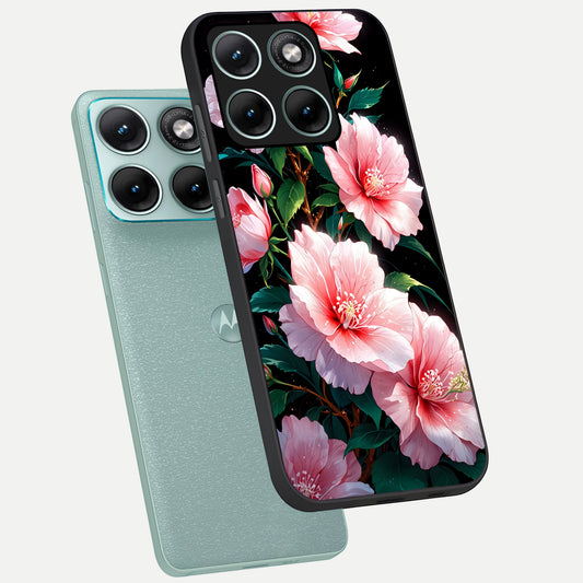 Peach Flower phone case For Moto Edge 70 Fusion showing premium glass back cover with detailed artwork