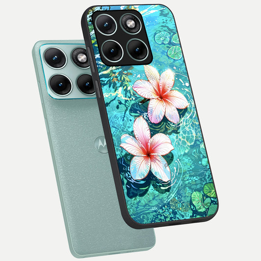 Pink Flowers in Water phone case For Moto Edge 70 Fusion showing premium glass back cover with detailed artwork