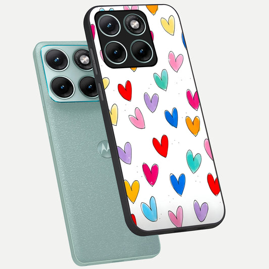 Playful Love Doodles phone case For Moto Edge 70 Fusion showing premium glass back cover with detailed artwork