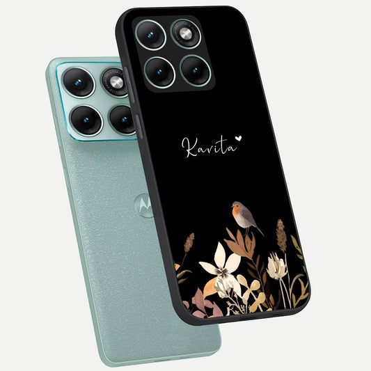 Quiet Garden Tune Custom Name phone case For Moto Edge 70 Fusion showing premium glass back cover with detailed artwork