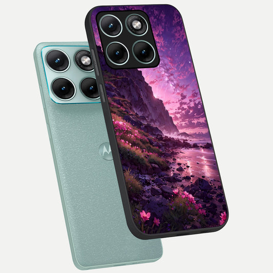 Twilight Blossom Coast phone case For Moto Edge 70 Fusion showing premium glass back cover with detailed artwork