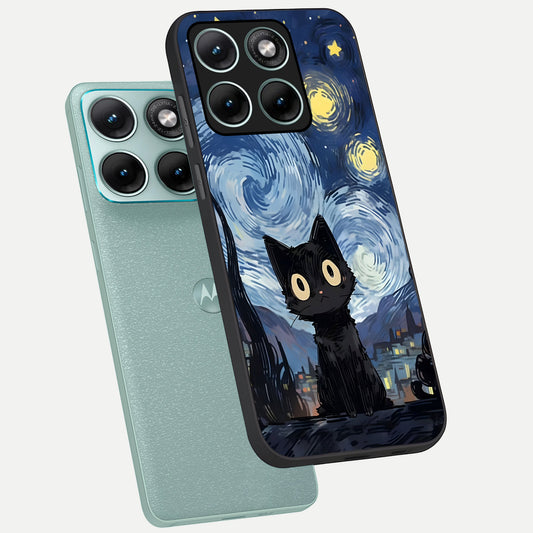 Van Gogh Cat phone case For Moto Edge 70 Fusion showing premium glass back cover with detailed artwork