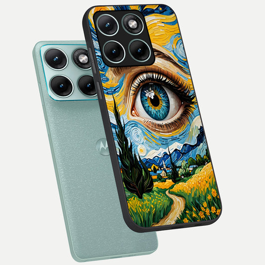 Van Gogh Eye phone case For Moto Edge 70 Fusion showing premium glass back cover with detailed artwork